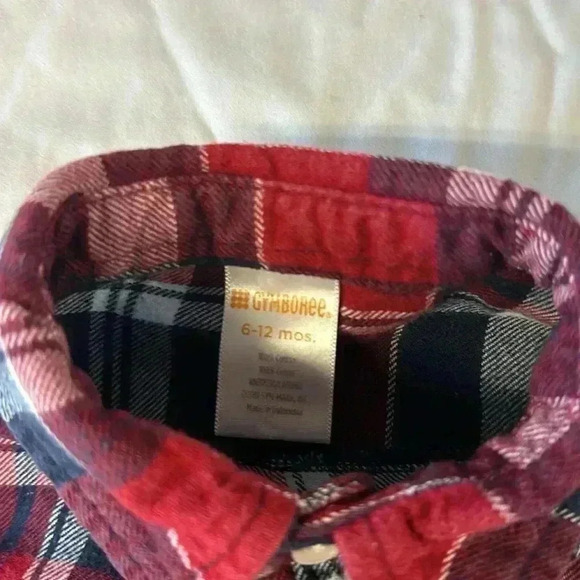 Gymboree - long sleeve plaid flannet button down shirt. Size 6-12  months - Picture 2 of 4
